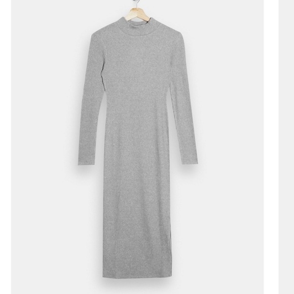 Topshop Wrapped Rib Midi Sweater Dress in Grey size 2 - Picture 2 of 11
